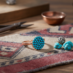Bague Turquoise de forme ronde fait à la main, bijoux en argent Sterling 925, nouveau, vente en gros - Product Image 3