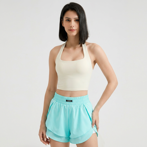 Wholesale Women's Halter Ruched Back Yoga Tank <b>Top</b> Square Neck Padded <b>Backless</b> Sports Crop <b>Top</b> Slim Fit Breathable Activewear - Product Image 3