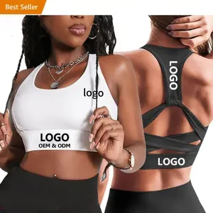 2024 nuevo estilo de alta calidad personalizado blanco negro alto impacto Push Up espalda descubierta Halter Top Fitness gimnasio Yoga mujeres Sujetador deportivo