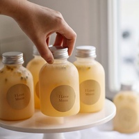 Bouteille vide personnalisable avec logo, 350 ml, forme ventrue mignonne, pour jus, thé au lait, 12 oz, emballage rond jetable pour boissons avec couvercle