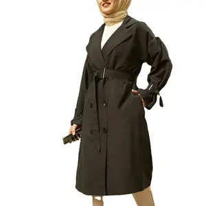 Gabardina de mujer con manga de globo con botones y cinturón de temporada sin forro
