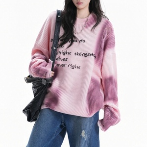 Pulls amples surdimensionnés pour femmes, style <span class=keywords><strong>vintage</strong></span> américain, dégradé tie-dye, déchirés, faible MOQ, fabrication sur mesure OEM/ODM, automne-hiver - Product Image 2