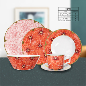 Pernikahan menyenangkan bunga Berry Pink oranye <span class=keywords><strong>set</strong></span> piring keramik porselen perlengkapan makan untuk acara katering persewaan 24 <span class=keywords><strong>set</strong></span> - Product Image 2
