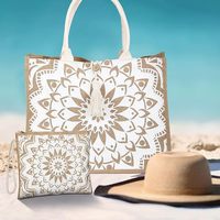 Grand sac de plage Sac fourre-tout en toile de jute Sac fourre-tout en jute Sacs à main fourre-tout réutilisables pour mère Enseignante Mariage Shopping Voyage Gym