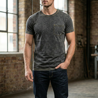T-shirt Homme Streetwear Oversize Col Côtelé 280gsm en Coton Délavé Acide Écologique Coupe Boxy Imprimé Logo Personnalisé Épaules Tombantes