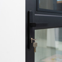 Puerta Batiente de Vidrio con Marco Delgado de Aluminio Negro, Precio de Fábrica al por Mayor, para Construcción Residencial