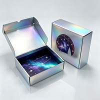 Boîte d'expédition brillante personnalisée avec logo fournisseur, boîte en carton ondulé imprimée couleur laser arc-en-ciel pour emballage cadeau cosmétique