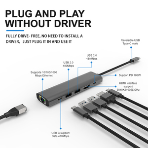 Station d'accueil multifonction 6 en 1 à vente chaude, <span class=keywords><strong>hub</strong></span> <span class=keywords><strong>USB</strong></span>-C 6 ports pour ordinateur portable <span class=keywords><strong>PC</strong></span> - Product Image 1