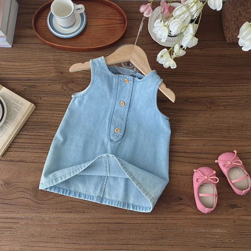 Gaun anak perempuan bayi katun, baju musim panas anak perempuan grosir baju bayi perempuan 9-12 bulan