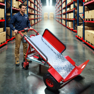 Chariot à main à quatre roues en acier rouge TAYO INDUSTRIES, plateforme robuste, chariot industriel, surface revêtue de poudre - Product Image 2