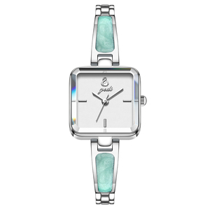 Montre à quartz pour femme avec cadran carré argenté, nacre embossée et bracelet en acier - Product Image 4