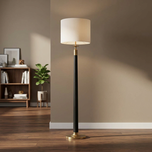 Modern Luxury Fabric Covered Floor <b>Lamp</b> LED Standing Light with Off-White Round Shade <b>Switch</b> Control for Hotel Villa Living Room - Product Image 2