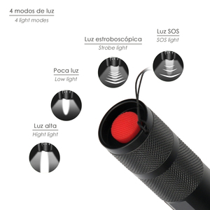 Torcia LED portatile in alluminio alimentata a batteria (3 AAA), 300 lumen, 5 Watt. Con funzione zoom - Product Image 3