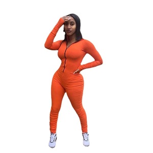 Combinaison moulante sexy pour femme, couleur unie, taille haute, fermeture éclair, style streetwear, vert, fibre de polyester, épaisseur moyenne, haute élasticité - Product Image 5