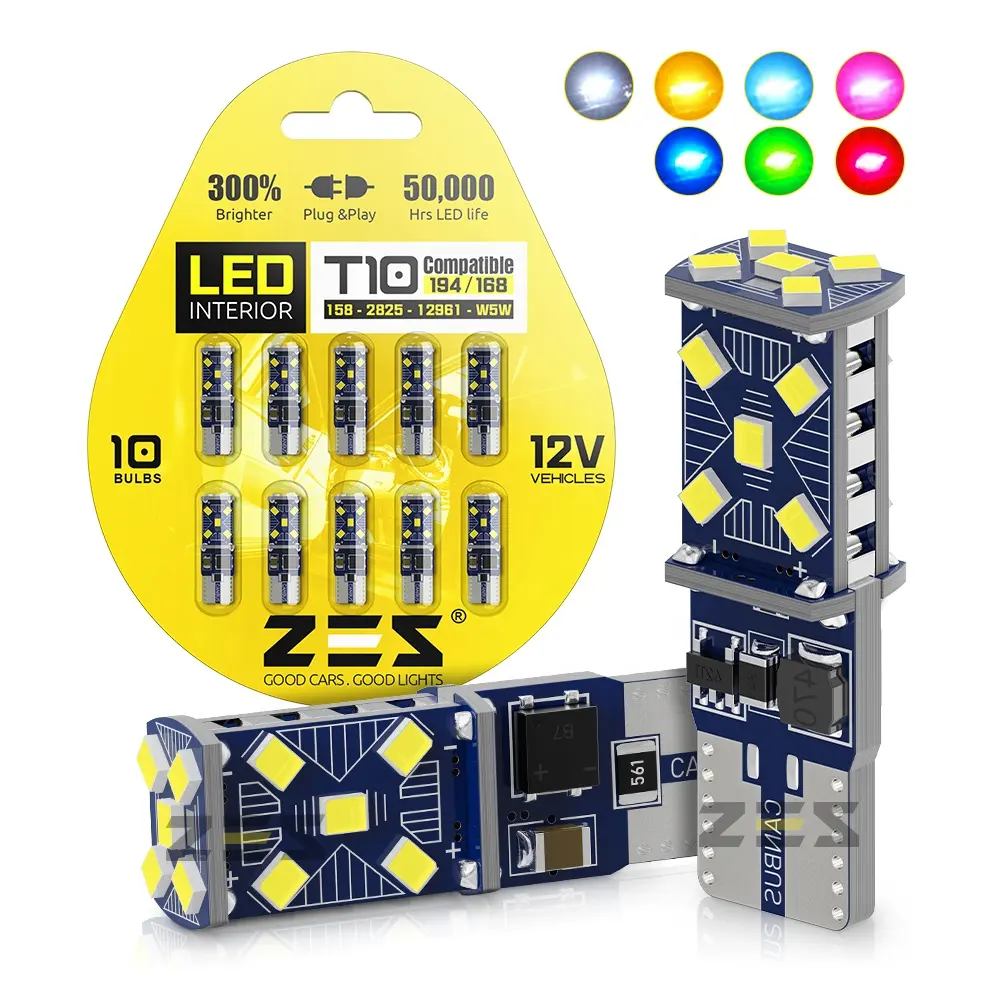 Bohlam sinyal belok Led mobil, ZES AT1011 T10 2.6W 15 SMD CIP sorot sorot strobo Canbus