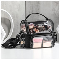 Étui de voyage professionnel pour pinceaux de maquillage en PVC grand format, transparent, étanche, avec poignée souple et fermeture éclair
