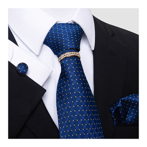 Accesorios de <span class=keywords><strong>camisa</strong></span> de moda Gold Man's Plaid Brand Festive Present Corbata de seda <span class=keywords><strong>Pañuelo</strong></span> Gemelos Conjunto de corbata - Product Image 3