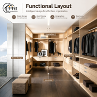 Système de dressing sur mesure de luxe avec portes en verre transparent, éclairage LED, îlot central et tiroirs