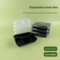 Boîte à lunch carrée jetable noire multi-compartiments en plastique PP de qualité alimentaire pour emballage commercial à emporter en Chine