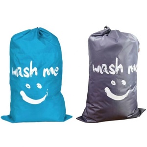 Vente en gros de grand sac à linge en nylon et polyester Oxford imprimé de logo personnalisé avec cordon de serrage sac à linge écologique et portable lavable - Product Image 2
