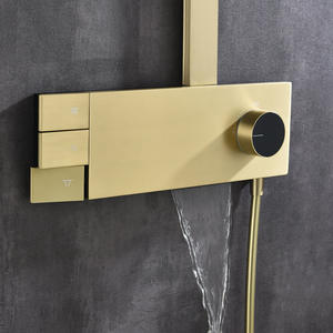 Ensemble de douche mural Vimijia tout en cuivre brossé gris, trois fonctions (eau chaude, eau froide, jet supérieur), avec mitigeur inclus - Product Image 1