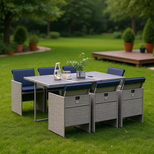 Set da Pranzo Pieghevole per Esterni a 6 Posti in Rattan PE Grigio, Arredamento da Giardino Stile Contemporaneo - Product Image 2