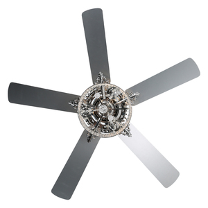 <span class=keywords><strong>Ventilateur</strong></span> de plafond décoratif avec lampe en cristal argenté fantaisie, 52 pouces, 5 pales, moteur <span class=keywords><strong>LED</strong></span> DC/AC, 3 vitesses, télécommande - Product Image 3