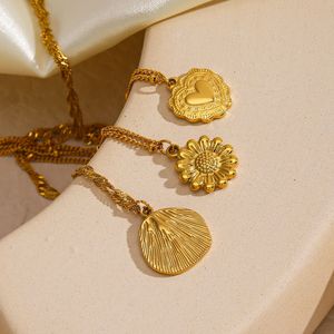 สร้อยคอจี้ดอกไม้ทรงกลมทำจากสเตนเลสสตีลสไตล์วินเทจสร้อยคอประดับดอกไม้ - Product Image 4