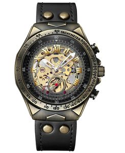 カスタムブランドBindbond A275スケルトン自動動き革ストラップ真鍮カラーアンティークデインティビンテージ高級時計男性 - Product Image 5