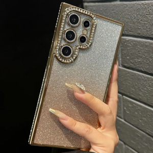 Custodia per telefono in TPU galvanizzato con diamanti per <span class=keywords><strong>Samsung</strong></span> <span class=keywords><strong>S22</strong></span> S23 S24 S25 <span class=keywords><strong>Ultra</strong></span>, <span class=keywords><strong>cover</strong></span> per cellulare con glitter sfumato e brillante per iPhone - Product Image 3