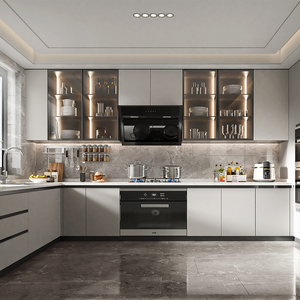 Meubles de cuisine modulaires de luxe attrayants avec panneaux en mélamine, design personnalisé, finition brillante, garde-manger, garantie <span class=keywords><strong>5</strong></span> ans - Product Image 3