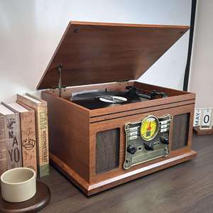 Tocadiscos de 3 Velocidades con Acabado en Nogal Premium, Fonógrafo Inalámbrico BT con Reproductor de CD y Casete, Sistema de Audio Vintage para el Hogar - Product Image 6