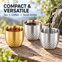 Tasse de camping en acier inoxydable martelé à double paroi de 100 ml, or et argent, portable, pour thé et café, isolation thermique, vente en gros
