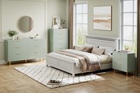 Commode verte, commode moderne à 3 tiroirs pour chambre à coucher avec poignée dorée et grand tiroir, commode double en bois