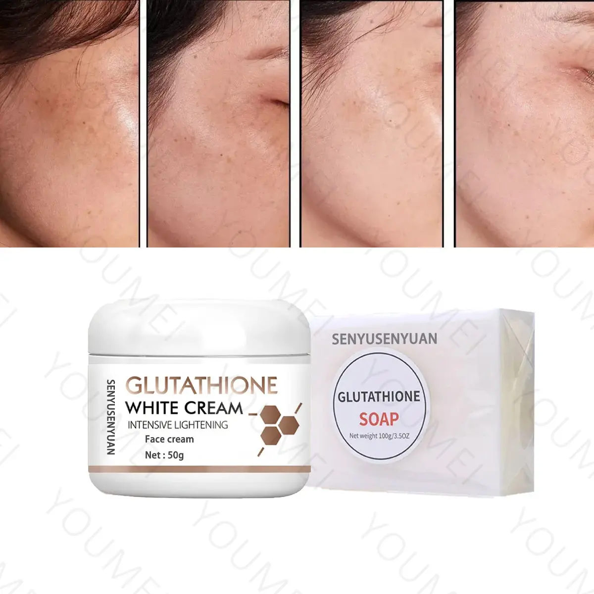 कस्टम लोगो Whitening त्वचा की देखभाल किट तेजी से विरंजन साबुन चेहरा क्रीम Glutathione अंधेरे त्वचा ब्राइटनिंग त्वचा की देखभाल के लिए सेट