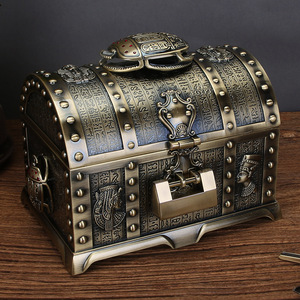 Coffre au trésor double couche de style égyptien ancien rétro, super grand, avec serrure, pour bijoux de pirates des Caraïbes, pour ranger les objets. - Product Image 1
