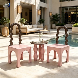 Chaise d'appoint rose moderne avec dossier ondulé sculptural pour salle à manger, salon, café, hôtel - Product Image 4