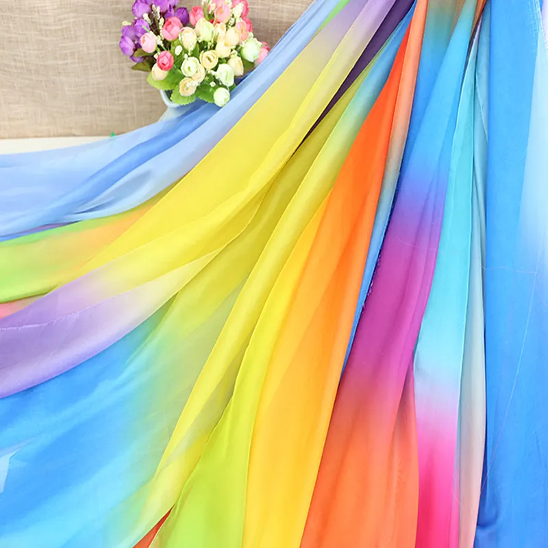 Amazon hot sale polyester silky printed ombre chiffon fabric for summer dress