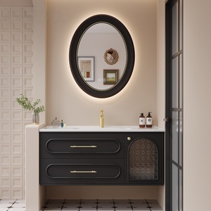 French retro 304 stainless steel ceramic integrated basin honeycomb aluminum bathroom cabinet - Product Image 1