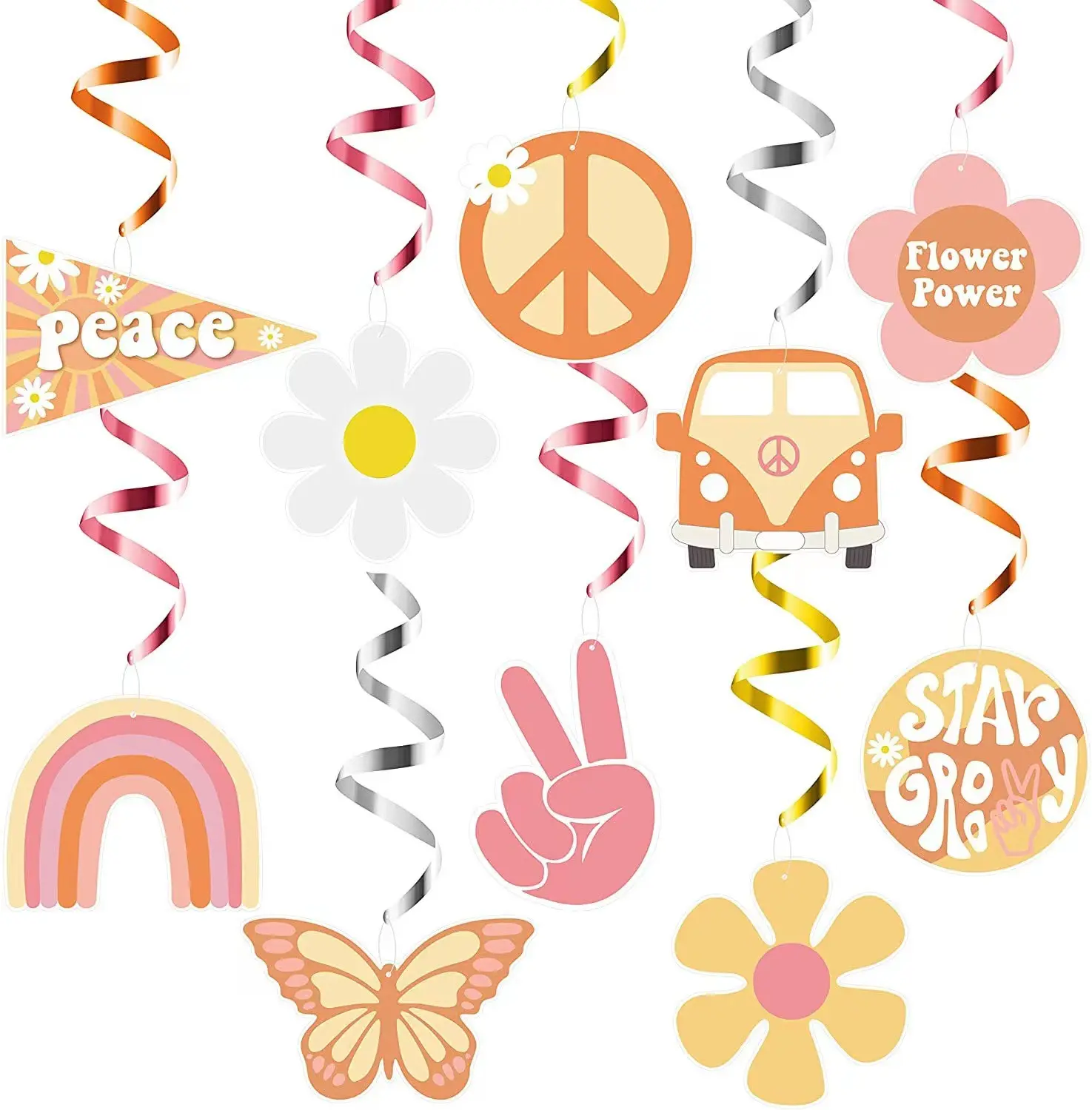 Ychon-colgante en espiral de PVC para fiesta, palo de arcoíris bohemio con temática hippie, dos ranuras y la paz