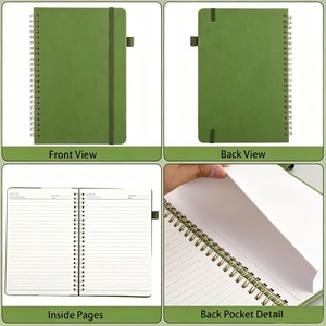 Carnet à spirales à couverture rigide vert, format A5/B5, papier épais 100 g/m², à ouverture plate, ligné, avec fermeture élastique - Product Image 5