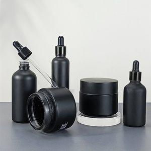 Luxury Cosmetic Skin Care Packaging Matte Black Round Glass <b>Dropper</b> <b>Bottle</b> 20ml 50ml 30 ml Serum <b>Bottle</b> with <b>Dropper</b> - Product Image 1