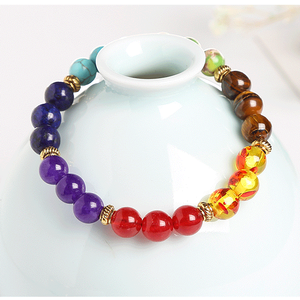 Vente en gros arc-en-ciel extensible pierre de guérison énergie Yoga <span class=keywords><strong>Bracelet</strong></span> naturel <span class=keywords><strong>7</strong></span> Chakra <span class=keywords><strong>Bracelet</strong></span> perlé pour hommes femmes (KB8555) - Product Image 3