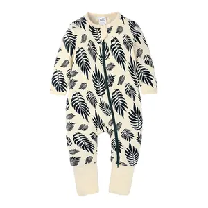 Macacão infantil de zíper duplo, peça única para recém-nascidos e bebês, macacão de manga longa, pijama