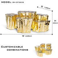 Ensemble de table basse en laiton poli moulé avec base plaquée or, design gravé artisanal, mobilier de luxe inspiré de la nature