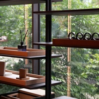 Système d'étagères contemporain de luxe en aluminium avec étagères en bois, boîte de rangement, meubles de salon sur mesure OEM, grande capacité
