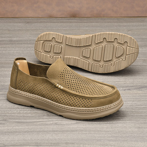 Chaussures bateau en cuir véritable pour l'été, bout rond, semelle respirante en EVA, chaussures décontractées pour hommes - Product Image 3
