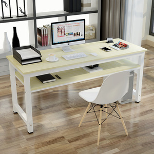 Bureau d'ordinateur moderne et simple, plateau en bois, structure en acier, double niveau, table d'étude à domicile MLS 01 - Product Image 2