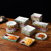 Piring Sushi Porselen Persegi Gaya Jepang Motif Tanaman Desain Retro Mewah Ringan Aman untuk Microwave Hadiah Bisnis
