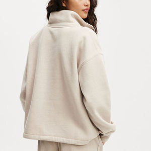 Felpa da Donna in <span class=keywords><strong>Cotone</strong></span> e Poliestere con Spalle Scese e Vestibilità Ampia, Mezza Zip, Collo a Imbuto, Pullover Nero - Product Image 2